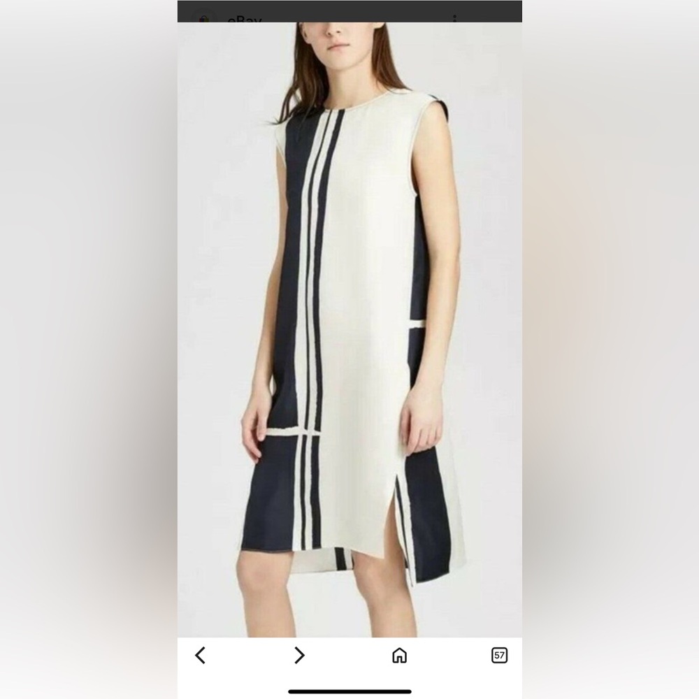 Theory Ecru and Cream  Hans Stripe Sheath minimal  Dress